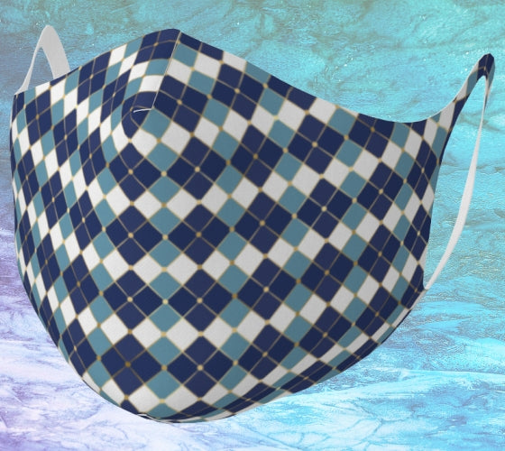 Blue Argyle Double Knit Mask