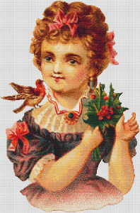 Christmas Girl With Bird And Holly - Pattern and Print