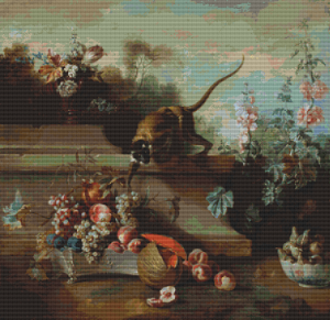 Still Life With Monkey, Fruits, and Flowers