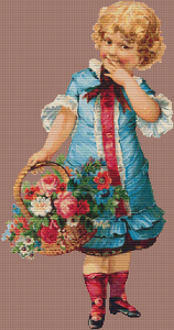 Vintage Girl with Flower Basket