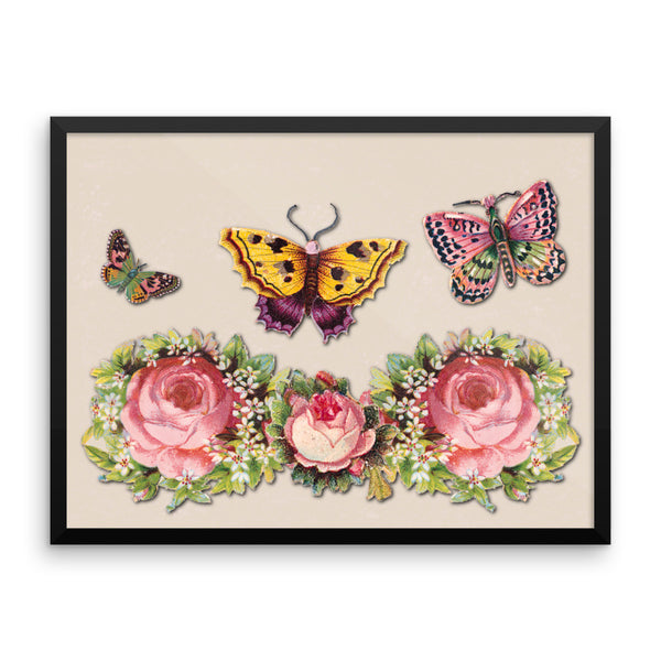 Butterflies and Roses Framed Matte Poster - Pattern and Print