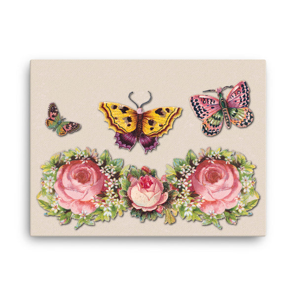 Butterflies and Roses 24 x 18 Canvas Print - Pattern and Print